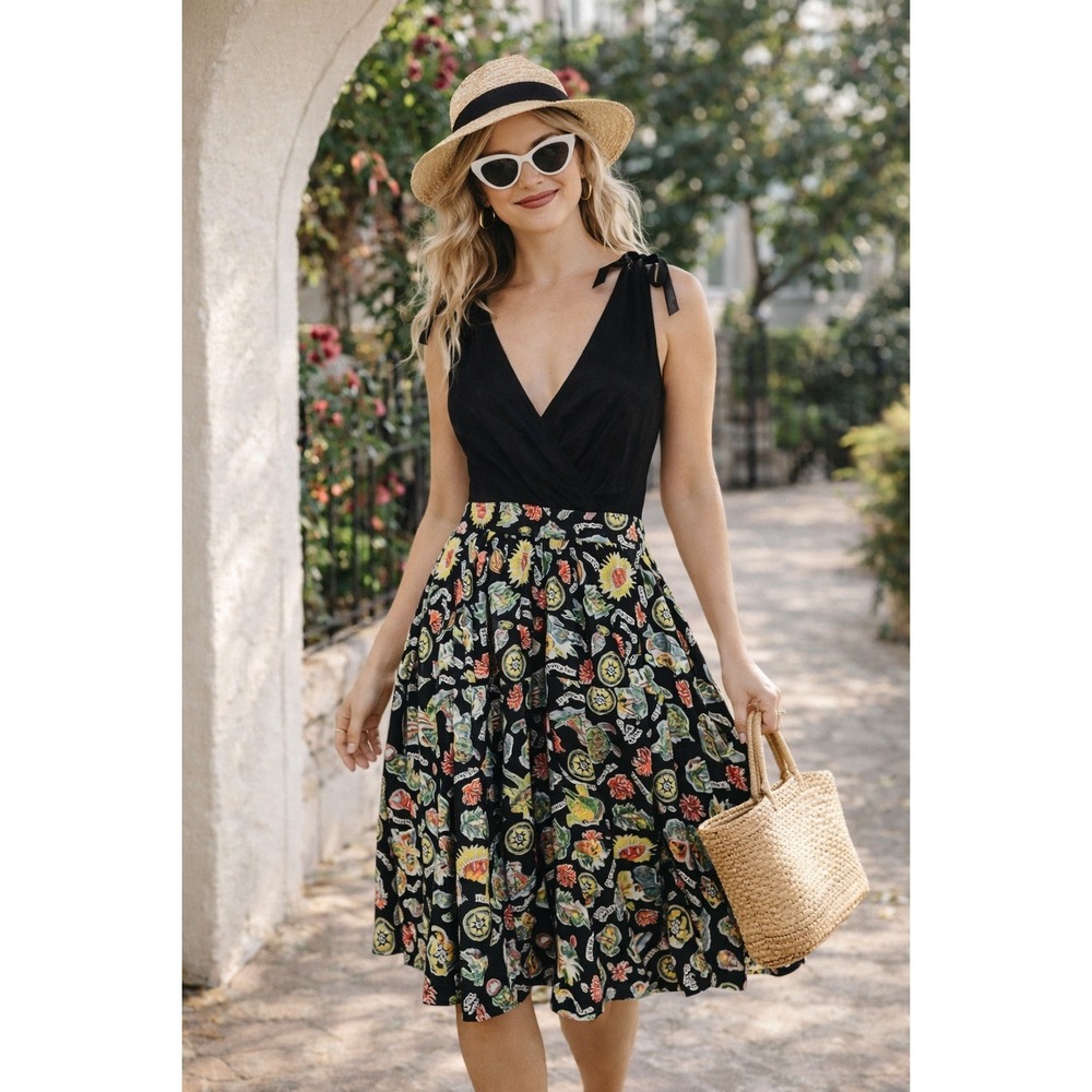 WB9 Anthropolgie Maeve Bora Bora French Isles Vacation Compass Swing Dress